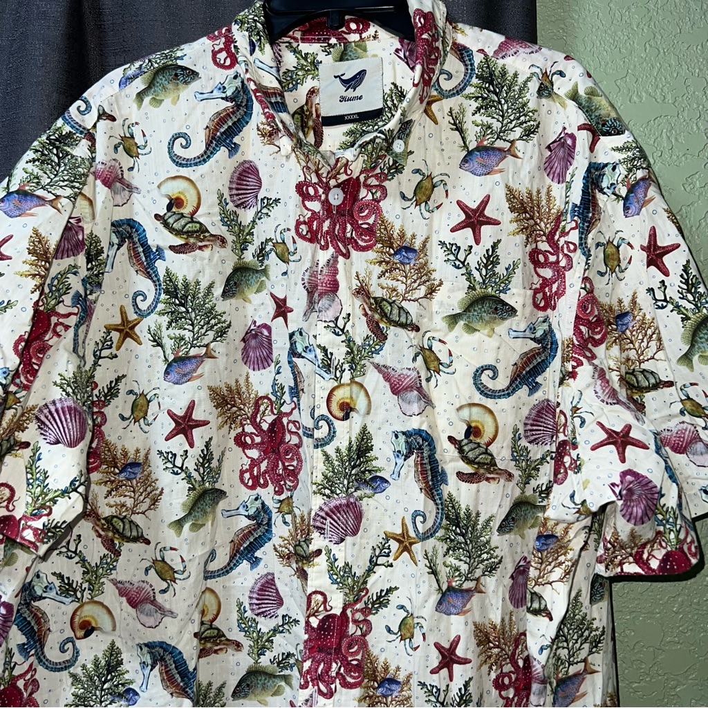 Yiume Mens Hawaiian Tropical Sea Life Marune Life Octopus Button Down Shirt